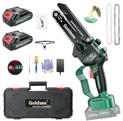 Mini Kettensäge mit Akku 4000 mAh, GIASTAR 6 Zoll AkkuKettensäge mit Ersatzbatterie und Kette, Elektrische Kettensäge mit Schmierölsystem und integriertem Ketten (6 Zoll F01)