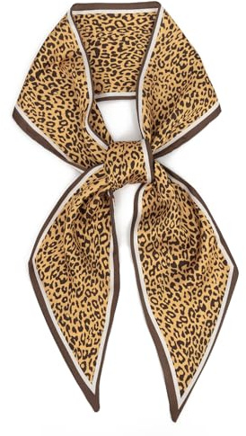 vimate Leopard Satin Purse Scarf for Hair- Women's Brown Cheetah Print Scarf Silk Headband Neck Scarves for Handbag Handle (Style 12)