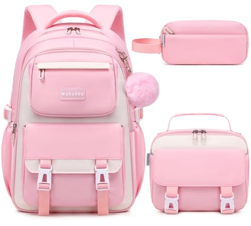Makukke Mochila Escolar Niñas Adolescentes Mochila Escolar Satchel Set, Bolsa Escolar Niños Multi Bolsa Impermeable Satchel Bolsa Escolar para Niñas Señoras,30L Rosa Mochila