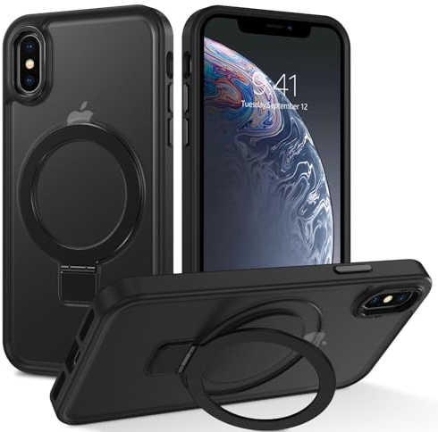 YINLAI for iPhone X Magnetic Case iPhone XS Case [Compatible with Magsafe] with Ring Holder Stand Full Body Protective Cover Slim Shockproof Kickstand Phone Case for iPhone X/iPhone XS 5.8, Black