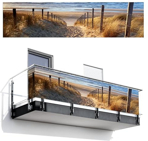 MuchoWow© Balkonsichtschutz Einseitig Groß PVC Terrassen Garten ohne Bohren | 120x500 cm - Wetterfest Balcony Privacy Screen Zaun Terrasse Balkondeko Garden Strand - Weg - Dünen - Meer