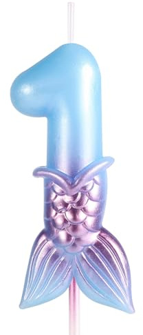 Candele di Compleanno a Forma di Sirena, Candele con Numeri Blu Decorazioni per il Compleanno a Forma di Sirena Candele di Buon Compleanno Decorazioni per Torte per Matrimonio (1)
