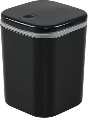 Melontray 2 L Push Top Lid Tabletop Bin, Mini Trash Can With Lid, Black