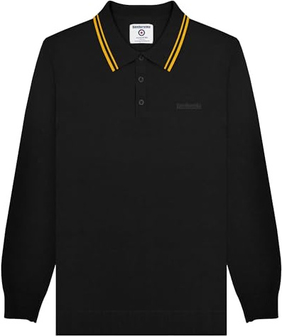 Lambretta Mens Tipped Long Sleeve Mod Polo Shirt Collar Button Top