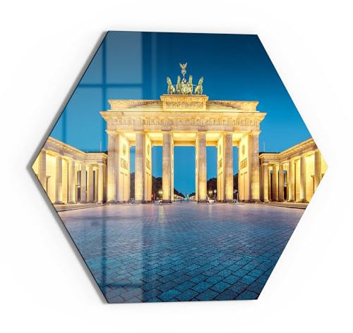 DEQORI Glasbild Echtglas | Motiv Berliner Blaustunde | sechseckig einteilig Sechseck 40x34,5 cm | schöne Dekoration | Wandbild für Wohnzimmer, Schlafzimmer, Flur & Küche | moderne Wanddeko