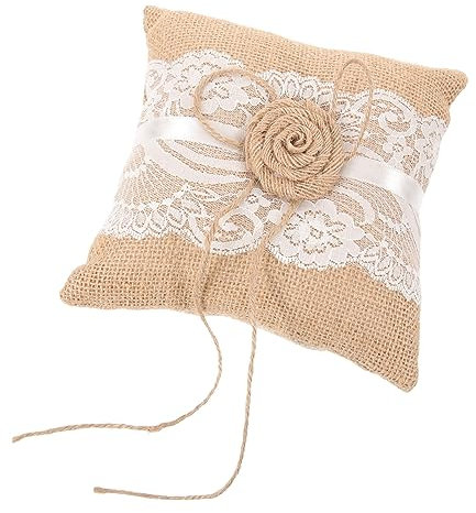 FELTECHELECTR Bridal Pillow Mit Leinenblume Und Spitzenrand Hochzeitskissen Für Ringträger Leicht Und Kompakt Für Trauungen Elegantes Andenken