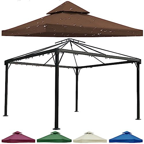 Wasserdichte 3 x 3 m Pavillon-Ersatzabdeckung mit belüfteter Oberseite, 2-stöckiges Dachüberdachung für Außenbereich, Terrasse, Pergola, 300D Oxford-Stoff (nur Oberseite)