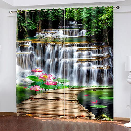 Verdunkelungsvorhänge mit 3D-Blumen-Wasserfall-Landschaft, wärmeisoliert, Fensterbehandlungen für Wohnzimmer und Schlafzimmer, Dekoration, Kinderzimmer-Vorhänge mit Ösen, 264 x 220 cm, 2 Paneele
