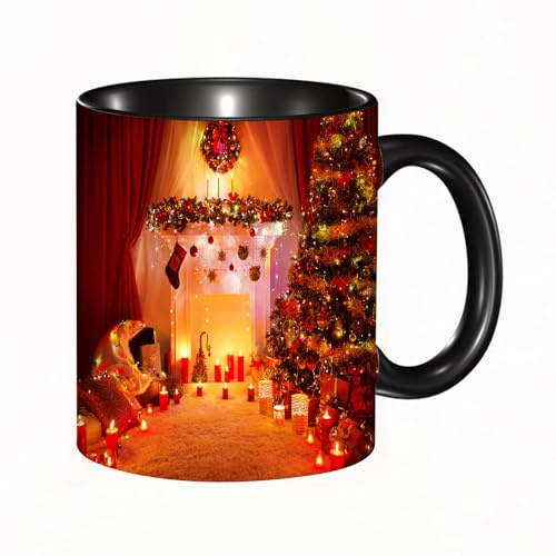 HRRASFAZF Tasse à Café | Tasse Céramique Fine | Cadeau Original | 330ml | Mug avec Anse | Cadeau Original pour Homme et Femme | décoratif, Noël, Noel Décoré avec un tas d'objets Holly Yule, illuminés