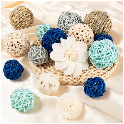 LGFMGWH Dekorative Kugeln für Potpourri-Schüsselfüller, gewebte Rattan-Weidenkugeln, Blau, 15 Stück