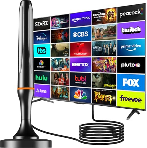 2026 Digital TV Antenna for Smart Tv Indoor Antenna for Tv Without Cable with 360° Reception Strong Magnetic Base, tv Antenna for Local Channels, Supports 1080P and 4K -10ft Long Cables