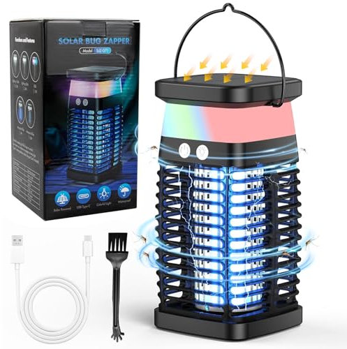 Aolawco Solar Insektenvernichter Elektrisch, 4W 2500V UV Mückenlampe, USB Wiederaufladbare Mückenfalle mit LED Licht, Wasserdichter Fliegenfalle für Garten, Camping, Innen und Außenbereich
