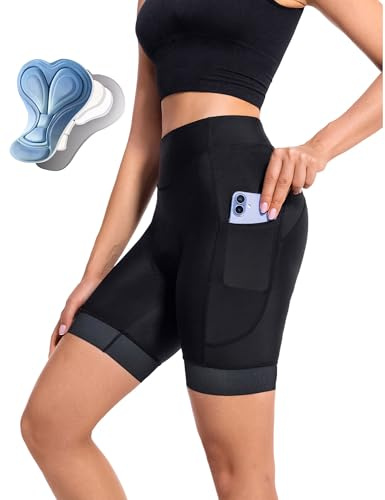 EFGETD Kurze Radlerhose Damen Gepolstert 4D mit Tasche Hohe Taille Leggings Fahrradhose Kurz für Kleid Elastisch Shorts für Sport Yoga Fitness Radfahren