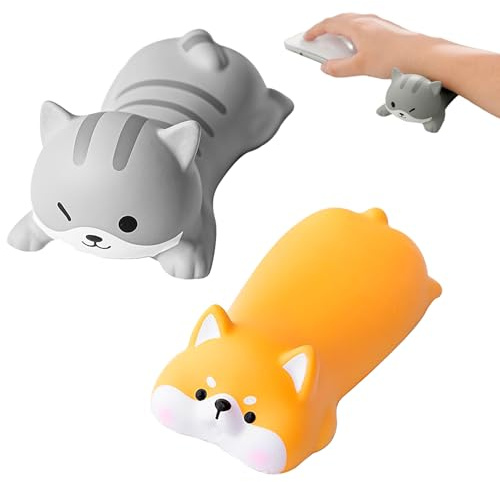 Tissting 2 Pcs Maus Handgelenkauflage 12 x 6 cm Klein Weiches PU ​​Cartoon Tastatur Handauflage Ermüdungslinderung Ergonomische Mousepad Armauflage für Computer, Laptop