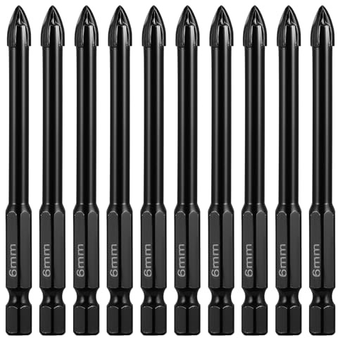 Coptiner 10 Pcs Tile Drill bits,6 mm Hex Shank Glass Concrete Tungsten Carbide Tip Drill Bit Shockproof Hammer for Ceramic Tile|Porcelain|Brick|Granite Marble|Cement|Plastic|Wood