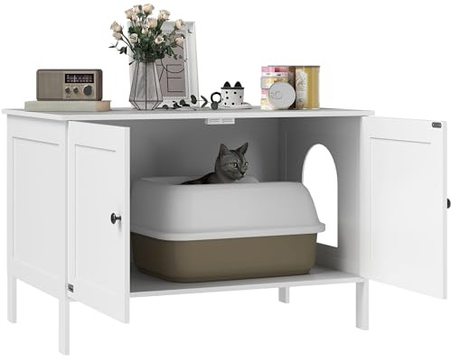 PawHut Katzenklo-Schrank 2 in 1 für 2 Katzen mit Tür 80 x 51 x 54 cm Weiß