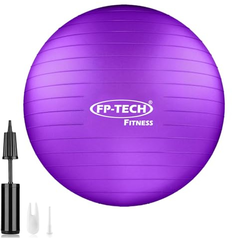 FP-TECH - Fitnessball, Pilatesball, Yoga Anti-Burst 55 cm/65 cm/75 cm/85 cm, Gymnastikball mit Schnellpumpe im Lieferumfang enthalten für Fitness Yoga Pilates und Büro 6 Farben (Lila, 55 cm)