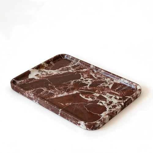 Plateau de coiffeuse en marbre violet rouge pour bijoux 25 cm | Plateau de salle de bain en pierre pour parfum, bougies et distributeur de savon, plateau décoratif pour commode