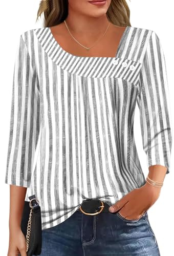 Kistore Hauts à manches 3/4 pour femmes, chemisiers à col asymétrique, tunique pour femmes, vêtements de mode pour femmes, tailles S à 2XL