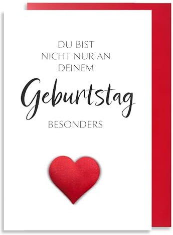 Joytsvme Geburtstagskarte Frau Mann mit Rotem Stoffherz, Lustig Karte Geburtstag (inkl. Umschlag), Happy Birthday Karte - Du Bist Nicht Nur An Deinem Geburtstag Besonders