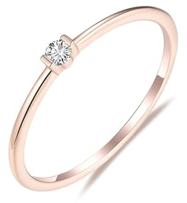 Whoiy Eheringe Damen Rose Gold Echt, Ringe Verlobung 585 Echt Gold mit 0.04ct Diamant Zart Trauringe 14K für Frauen Gr. 57 (18.1)