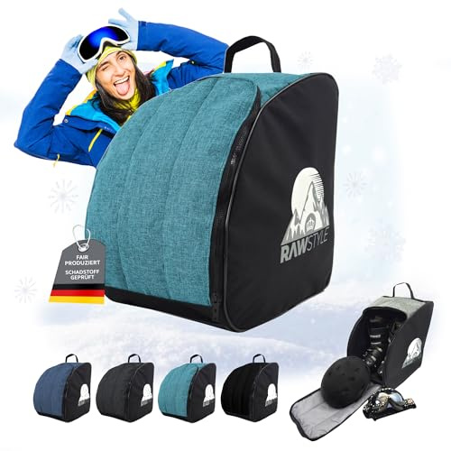 Borsa per scarponi da sci, 40 x 42 x 30 cm, impermeabile, con chiusura lampo, maniglia e spallacci, per scarponi da sci, casco e guanti (turchese mélange)