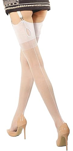 Luxallacki Vintage-Inspired Keyhole Back Seam Stay-up Stockings, Retro Glamour Sheer Cuban Heel Thigh-Highs