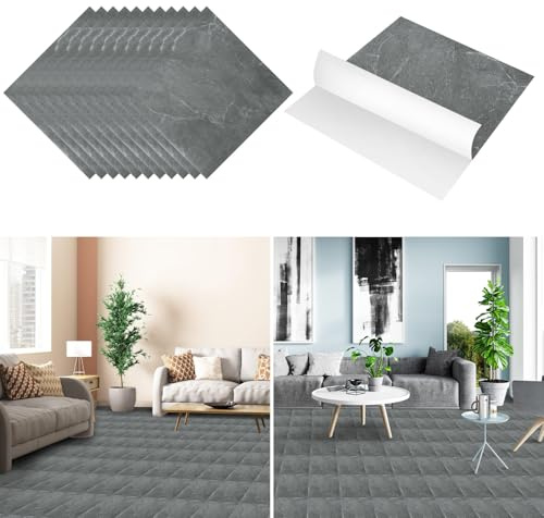 Jaxguom 30cm x 30cm PVC Bodenbelag Vinylboden Selbstklebend, 5 m²/ 55 Fliesen Selbstklebende Vinyl-Fliesen wasserdicht, Holzoptik, für Küche, Badezimmer, Grau Marmor