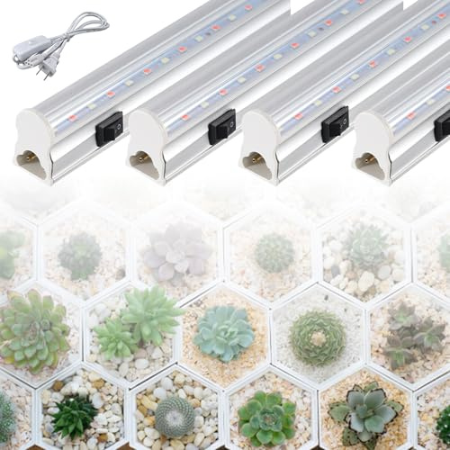 Halorin Lot de 4 lampes LED T5 à spectre complet pour plantes d'intérieur, barre de croissance connectable de 30 cm avec lumière solaire à spectre complet Daisy Chain pour serre, semis, hydroponique