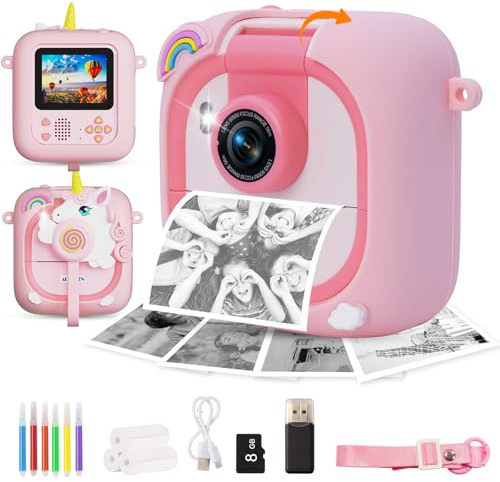 Macchina Fotografica Bambini Istantanea con obiettivo 180°Flip, ARNSSIEN 2,4 Fotocamera Istantanea per Bambini 1080P con 3 Rotoli di Carta da Stampa, Regalo per Bambino per Ragazze Ragazzi da 3-12,M2