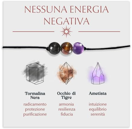 Bracciale Motivazionale con Pietre Naturali e curative per lui uomo per lei donna Corda Regolabile Fatto a Mano Regalo Ispirazione Protezione - DEDICA INCLUSA