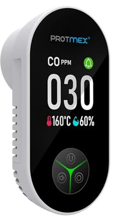 Detector de Gases, Detector de monóxido Carbono 3 en 1 con Sensor Temperatura y Humedad for conectar a la Pared. Monitoriza Calidad del Aire,para el hogar
