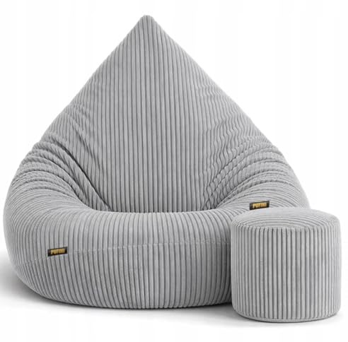 Slevobox Sitzsack mit Hocker 95x95x120cm - Cord XXL Sitzsack Erwachsene mit Füllung - Bean Bag - Schlafzimmer und Wohnzimmer Möbel - Indoor Sitzsäcke - Lounge Sessel