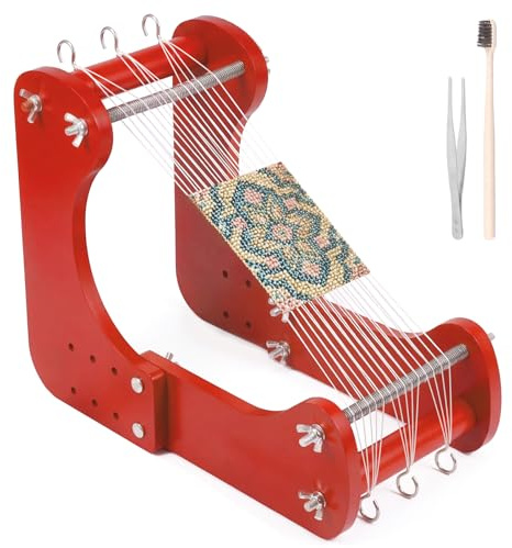 Deuson Verstellbarer Erhöhter Webstuhl,Perlenwebstuhl aus Holz,Perlenwebrahmen mit 4 Längeneinstellungen,Webrahmen,Ergonomisches Neigungsdesign,für Armbändern,Halsketten,Gürteln(1,rotbraun)
