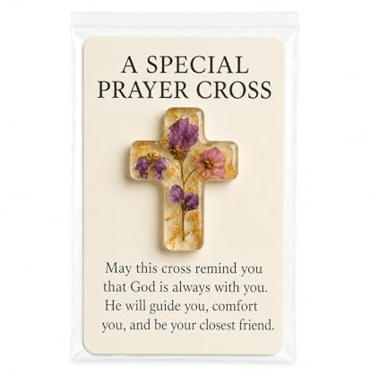 Xenovate Prayer Cross Christian Gifts for Women Men, Handmade Acrylic Holding Crucifix - Baptism Gifts for Comfort & Faith, Jesus Flowers-Shaped Crosses for Prayer