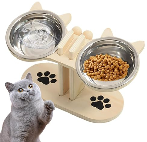 Set di ciotole per cibo e acqua per cani, in legno rialzato con inclinazione di 15 gradi, per gatti, per gattini, anziani, cuccioli, interni, viaggi, casa, approvvigionamento quotidiano di