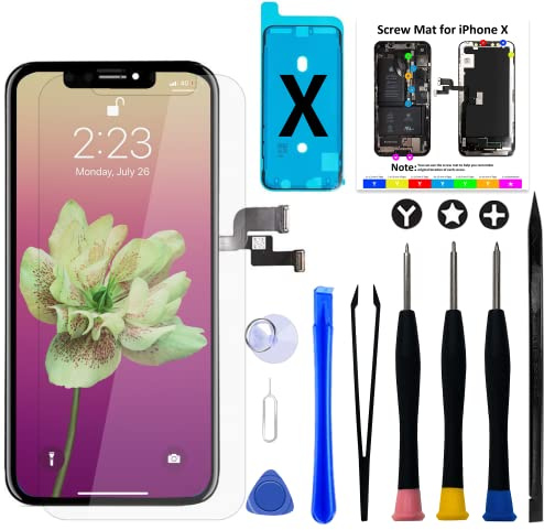Pantalla OLED para iPhone X FHD COF 5,8 Kit Repuesto Táctil Digitalizador | FHD OLED, feines sensibles Touch, stabil langlebig, 3D Touch, Reparaturset, Schutzglas und Dichtung für Bildschirmreparatur