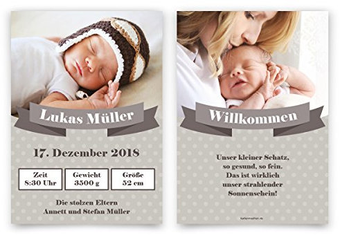 40 x Geburtskarten Babykarten Geburt Baby individuell Mädchen Junge - Willkommens-Schärpe