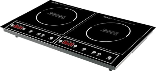 ROYALTY LINE, RLDIP4000-2 Cucina A Induzione Doppia Piastra Nera, 60 cm, 1400+2000W, Pannello LED, 8 Livelli di Potenza, Sicurezza Avanzata, Ideale per Piccoli Spazi