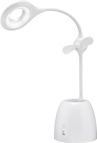 Goobay 55495 LED Schreibtischleuchte mit integriertem Ventilator und Stifte Box, Innenbeleuchtung für Arbeitszimmer, Kinderzimmer, Schlafzimmer oder Büro
