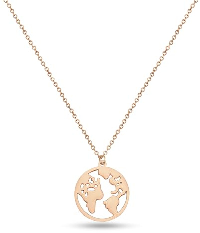 GD GOOD.designs EST. 2015 Weltkugel Halskette Gold für Damen - Wasserfest - Verstellbare Weltkette aus Edelstahl I Kette mit Weltkarte Anhänger