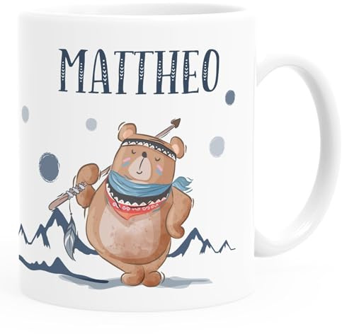 SpecialMe® Kindertasse Kunststoff Boho Bär personalisierte Namenstasse für Kinder Jungen Mädchen Weiss Kunstoff-Tasse