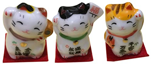IMKEYA 3er Set Japanische Maneki Neko Mini Winkekatze Porzellan Glückskatze Figuren - Mini Lucky Cat Glücksbringer Maneki Neko Katze Dekofigur
