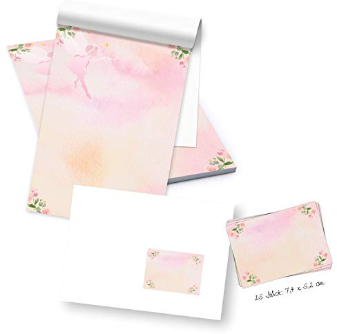 Logbuch-Verlag kleiner Schreibblock DIN A5 rosa grün mit 50 Blatt + 25 Briefumschläge + Etiketten - Briefpapier Block zum Schreiben & Basteln für Kinder
