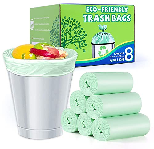 8 Gallon Trash Bags Medium Garbage Bags, Extra Strong Trash-Can-Liner for Bathroom Kitchen Office (120 Counts, 30 Liter, Green)