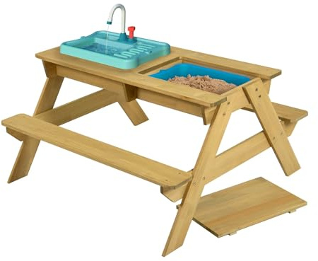 TP Toys Splash & Play Wooden Picnic Table Including A Splash Tub And Sin. Recycles The Water, Wooden Picnic Table Sandpit, Kids Garden Furniture And Outdoor Dining, FSC Certified Wood - 2 Years +