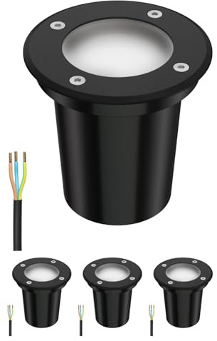 ledscom.de 4x markinbyggnadslampa BOLI för utomhusbruk, IP67, svart, frostad, rund, 108mm Ø inkl. LED-lampa 450lm vit