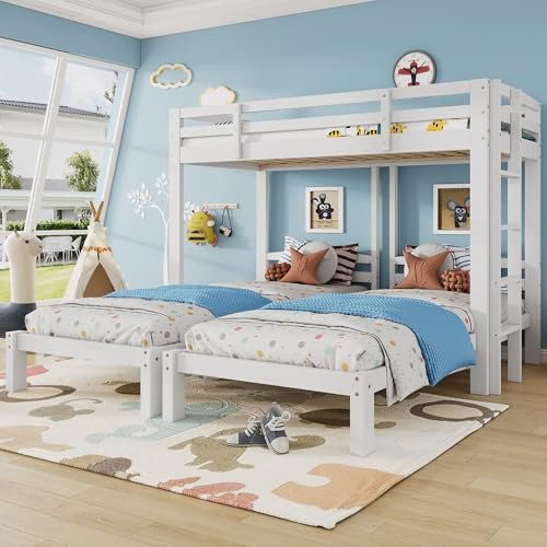 LTGB Bunk Bed Triple Sleeper with Side Ladder for Children and Teens 3FT, Ideal for Any Room,White (90x190cm,90x200cm)【UK Fast Shippment】