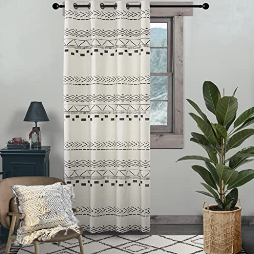 XTMYI Tende per soggiorno, stile rustico neutro, semi-oscuranti, stile bohémien, per camera da letto, bianco avorio, crema e nero, lunghezza 213 cm