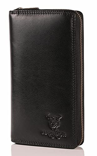 MATADOR GIRONA Leder Geldbörse Damen Schwarz Groß mit Geschenk Verpackung | Luxus RFID Portemonnaie mit Vielen Fächern | Edle Brieftasche